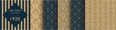 Art Deco Desenlerinin Koleksiyonu, 1920 'den kalma Kusursuz Vintage Vector Grafikleri. Dizel Punk, Great Gatsby Tasarım Tarzı. Kıyafet, moda ve arka planlar için zarif dokular.