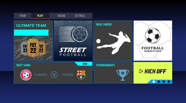Графический Шаблон Меню Сайте Спортивной Ставки Футбольного Приложения Футбольной Видеоигры — стоковый вектор