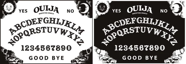 Graphic Template Inspired Ouija Board Black White Symbols Moon Sun — стоковый вектор