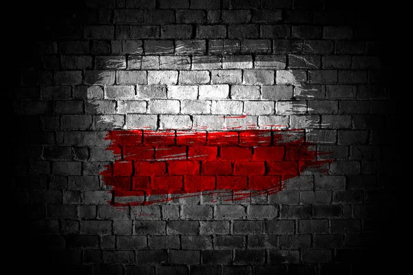 Sign of Warsaw Rising on brick wall in grunge style with colors of polish flag. Poland country industrial city graphic. World War Two.