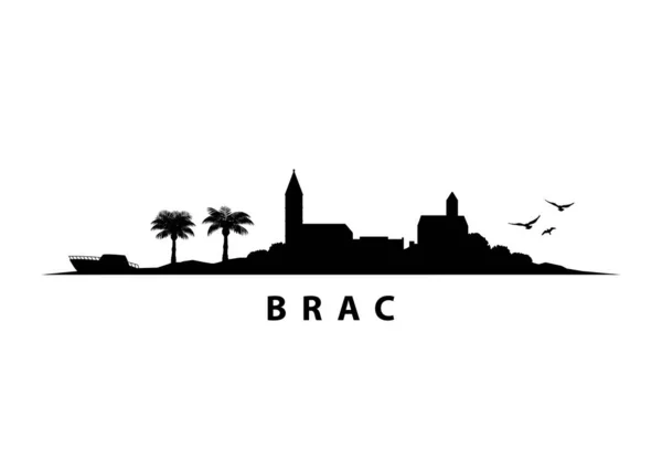 Brac Island Chorvatsko Skyline Black Shape Silhouette Vector Graphic — Stockový vektor