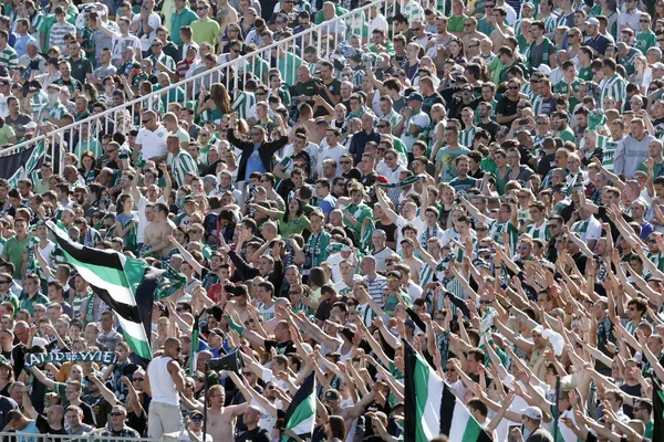 BUDAPEST, HUNGARY - MAY 7: Ultra fans of Ferencvarosi TC show support  during the Hungarian OTP Bank