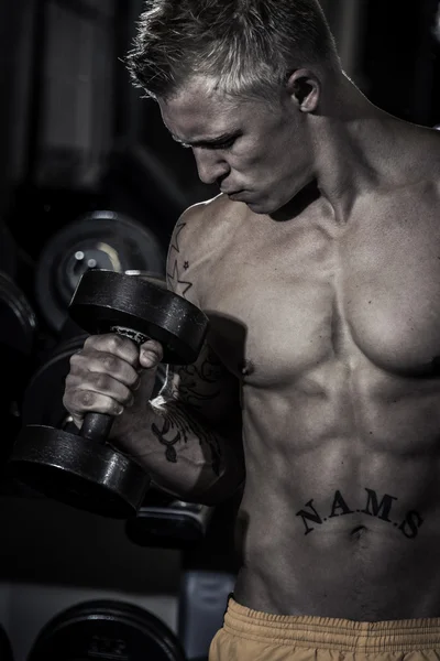Hombres fuertes entrenando pesas — Foto de Stock