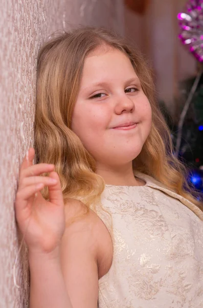 Una Hermosa Chica Elegante Cerca Del Árbol Navidad Año Nuevo —  Fotos de Stock