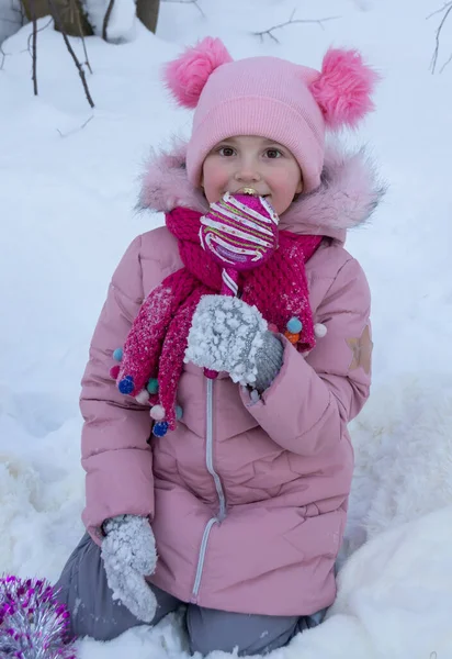 Portrait Girl New Year Snowy Winter Forest — Stock Photo, Image