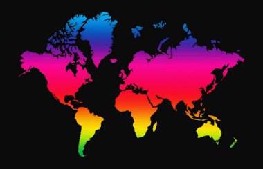 Siyah arkaplanda Renkli Dünya Haritası