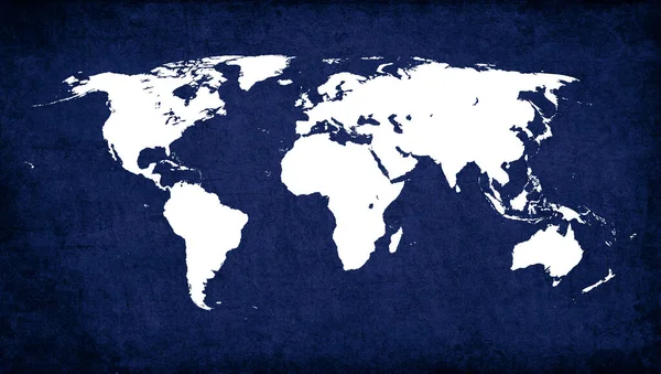 Fehér Világ Térkép Kék Grunge Papír Háttér — Stock Fotó