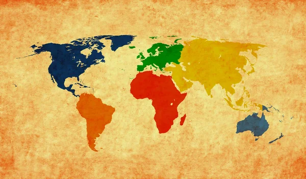 旧纸羊皮纸上色彩斑斓的世界地图 — 图库照片