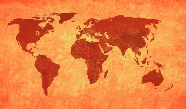 Mapa Del Mundo Rojo Pergamino Papel Viejo —  Fotos de Stock