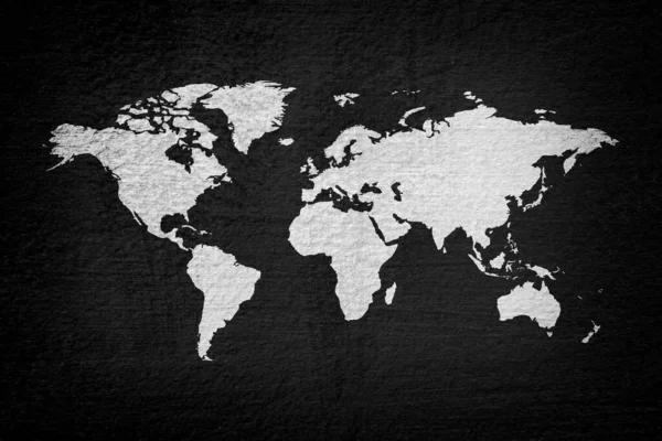 Mapa Mundo Branco Textura Gesso Cimento Preto — Fotografia de Stock