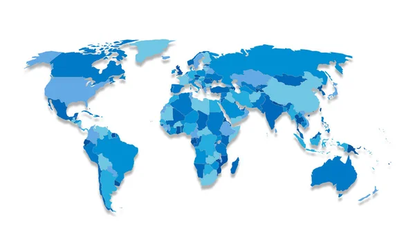 Mapa Del Mundo Azul Con Países Aislados Sobre Fondo Blanco — Foto de Stock