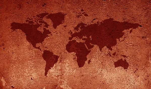 Mappa Del Mondo Rosso Texture Muraria Cemento — Foto Stock