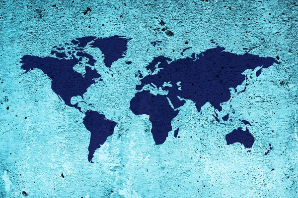 Блакитна Карта Світу Текстурі Бетонних Стін — стокове фото