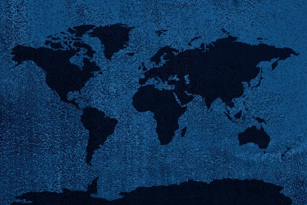 Černá Mapa Světa Modrém Pozadí Grunge — Stock fotografie
