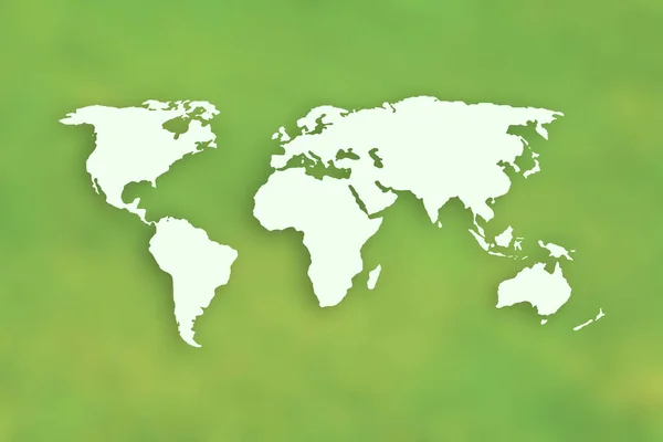Yeşil Arkaplanda Beyaz Dünya Haritası — Stok fotoğraf