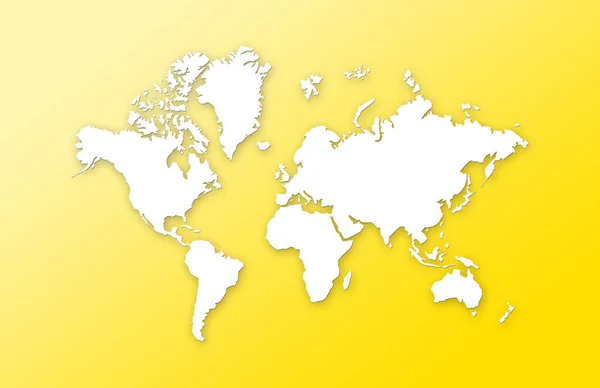 Biały Mapa Świata Odizolowany Żółtym Tle — Zdjęcie stockowe