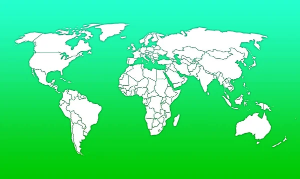 Weiße Weltkarte Mit Ländern Auf Grünem Hintergrund — Stockfoto
