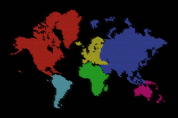 Mappa Del Mondo Fatta Punti Colorati Sfondo Nero — Foto Stock