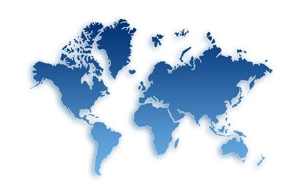 Tmavomodrý Svět Mapa Izolované Bílém Pozadí — Stock fotografie
