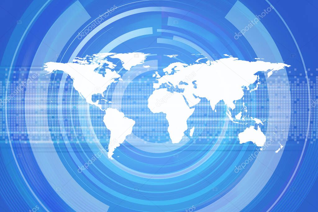 White World Map on blue technology background
