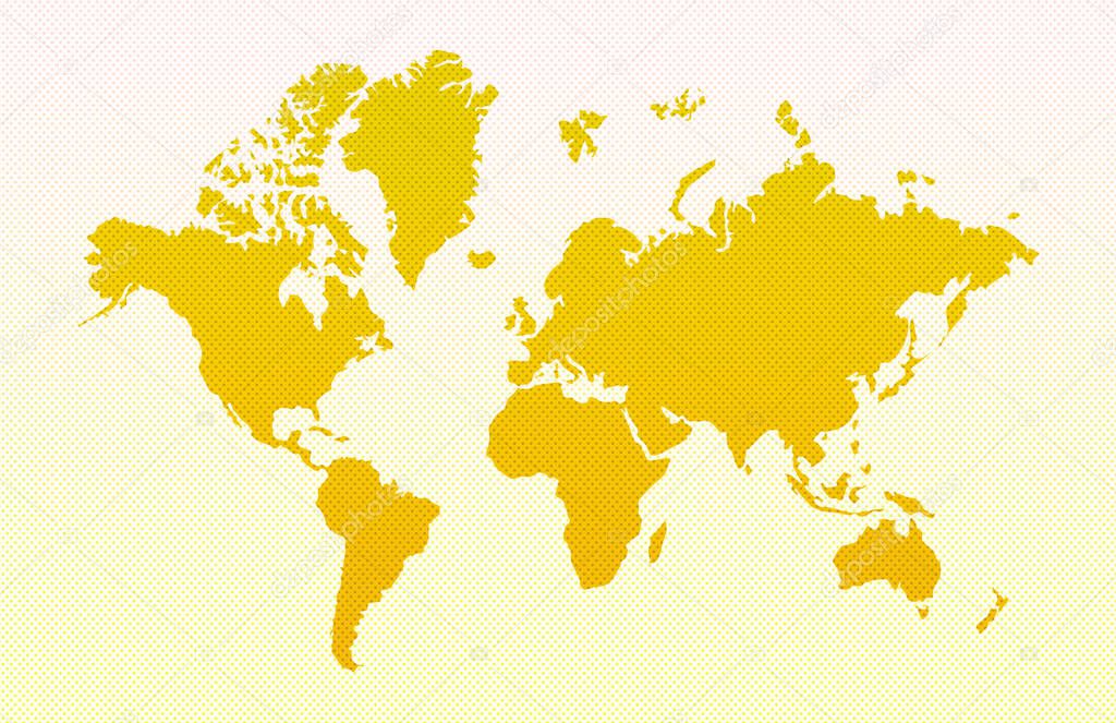 Yellow World Map on blue-yellow background