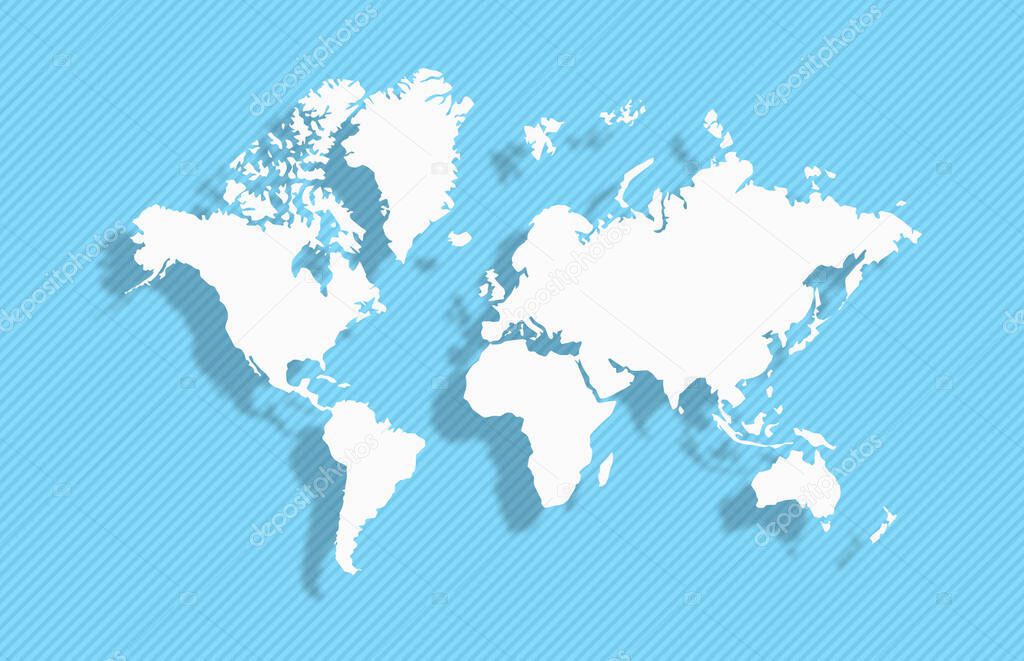 White World Map on blue background
