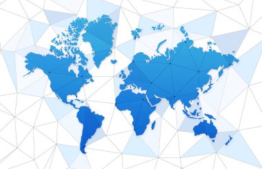 Beyaz düşük-polyester ağ arkaplanı üzerine Dünya Haritası