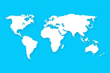 Mavi kumaş arka planında Beyaz Dünya Haritası