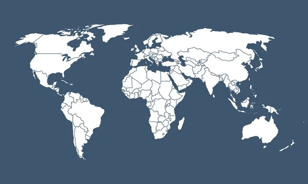 Carte Monde Blanc Avec Des Pays Sur Fond Bleu — Photo
