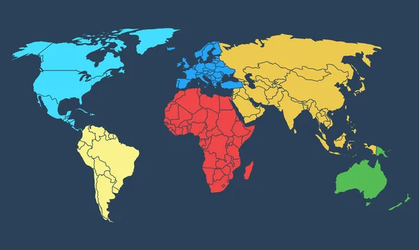 Mavi Arka Planda Ülkeleri Olan Renkli Dünya Haritası — Stok fotoğraf