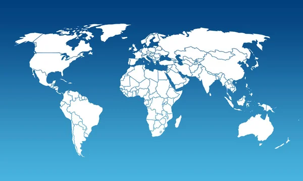 Mapa Del Mundo Blanco Con Países Sobre Fondo Azul — Foto de Stock