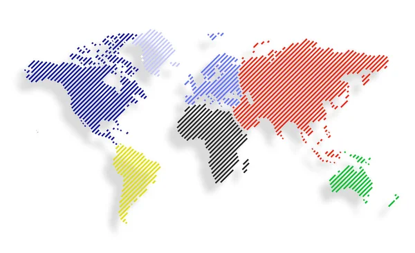 用彩色虚线绘制的世界地图 — 图库照片