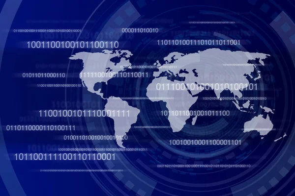 Світова Карта Двійковими Рядками Коду Синій Технологічний Фон Концепції Кібербезпеки — стокове фото