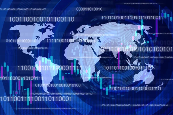 Світова Карта Двійковими Рядками Коду Синій Технологічний Фон Концепції Кібербезпеки — стокове фото