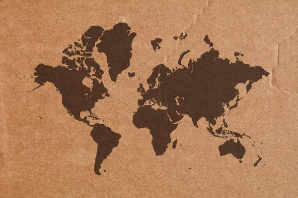 Mapa Del Mundo Marrón Sobre Fondo Cartón —  Fotos de Stock