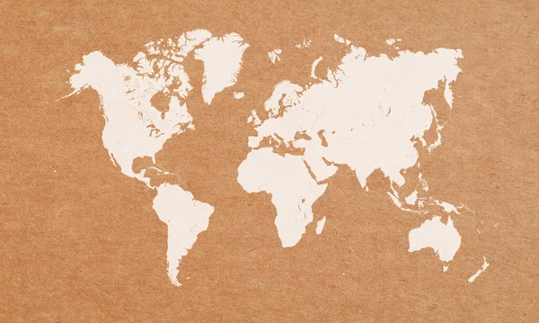 Mapa Del Mundo Blanco Sobre Fondo Cartón —  Fotos de Stock