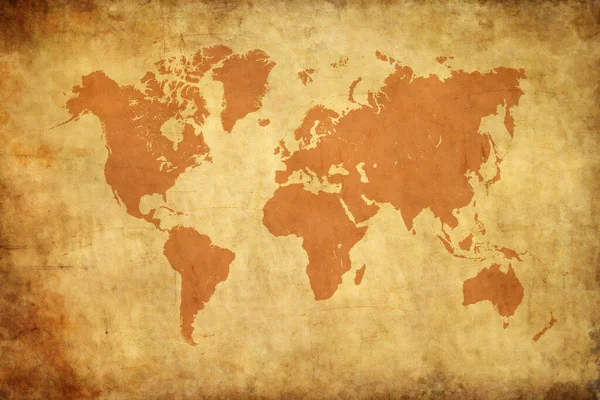 Grunge Orange Mapa Del Mundo Pergamino Papel —  Fotos de Stock