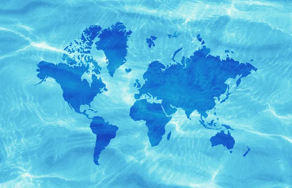 Mapa Mundo Azul Sobre Fundo Água Transparente — Fotografia de Stock