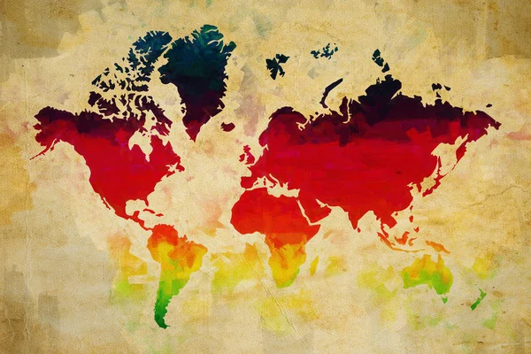 Multicolored World Map Grunge Paper Background — Stock Photo, Image