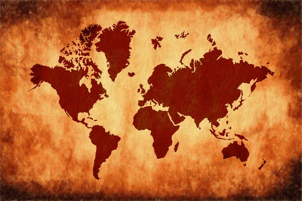 Grunge World Mapa Starym Pergaminie Papierowym — Zdjęcie stockowe