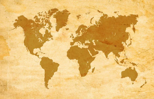 Коричневий Апельсин Карта Світу Старій Паперовій Пергаменті — стокове фото