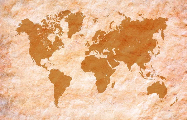 Marrón Naranja Mapa Del Mundo Sobre Fondo Piedra —  Fotos de Stock