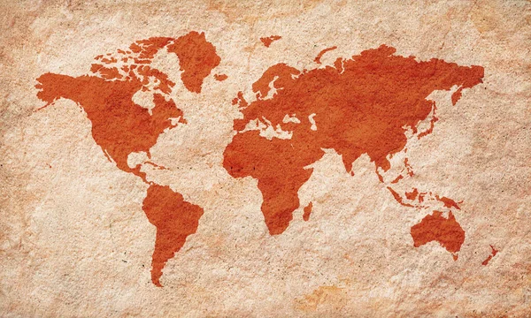 Marrón Naranja Mapa Del Mundo Sobre Fondo Piedra —  Fotos de Stock