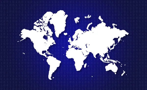 Witte Wereldkaart Blauwe Binaire Code Achtergrond — Stockfoto