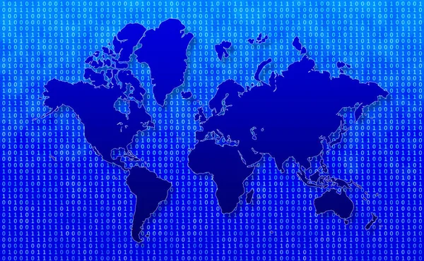 Blue World Map Фоне Двоичного Кода — стоковое фото