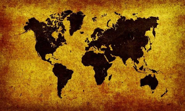 Brown Grunge Mapa Mundo Sobre Papel Velho Pergaminho Fundo — Fotografia de Stock
