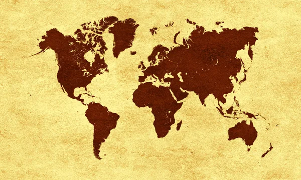 Brown Grunge Mapa Mundo Sobre Papel Velho Pergaminho Fundo — Fotografia de Stock