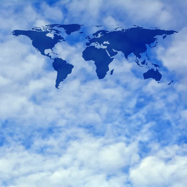 Mappa Del Mondo Blu Sul Cielo Nuvoloso — Foto Stock