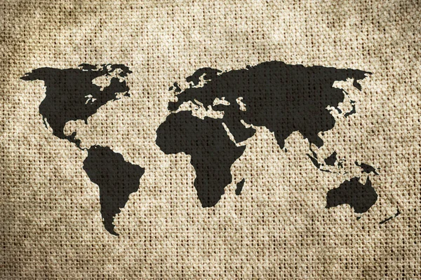 Brown World Map Jute Fabric Background — Stock Photo, Image