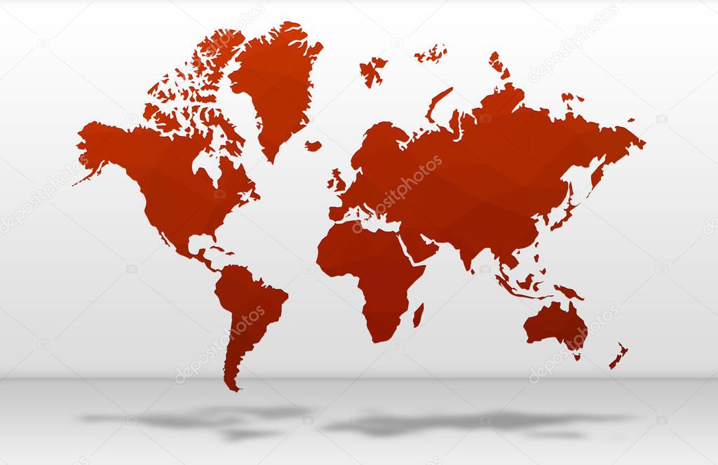 Red World Map over white wall background